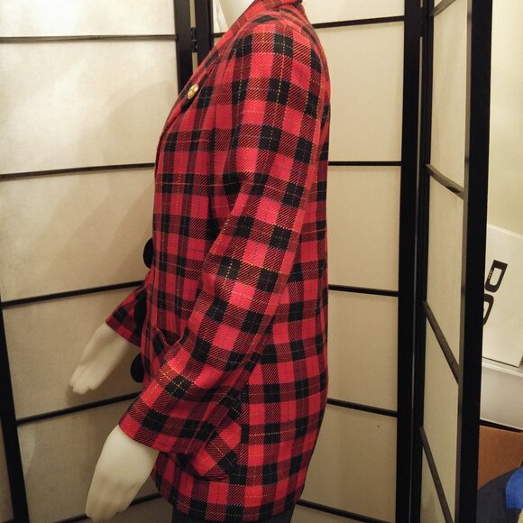 Vintage 1970's Red and Black Plaid Blazer by Simon Chang - Size 8, retro office - Picture 4 of 7